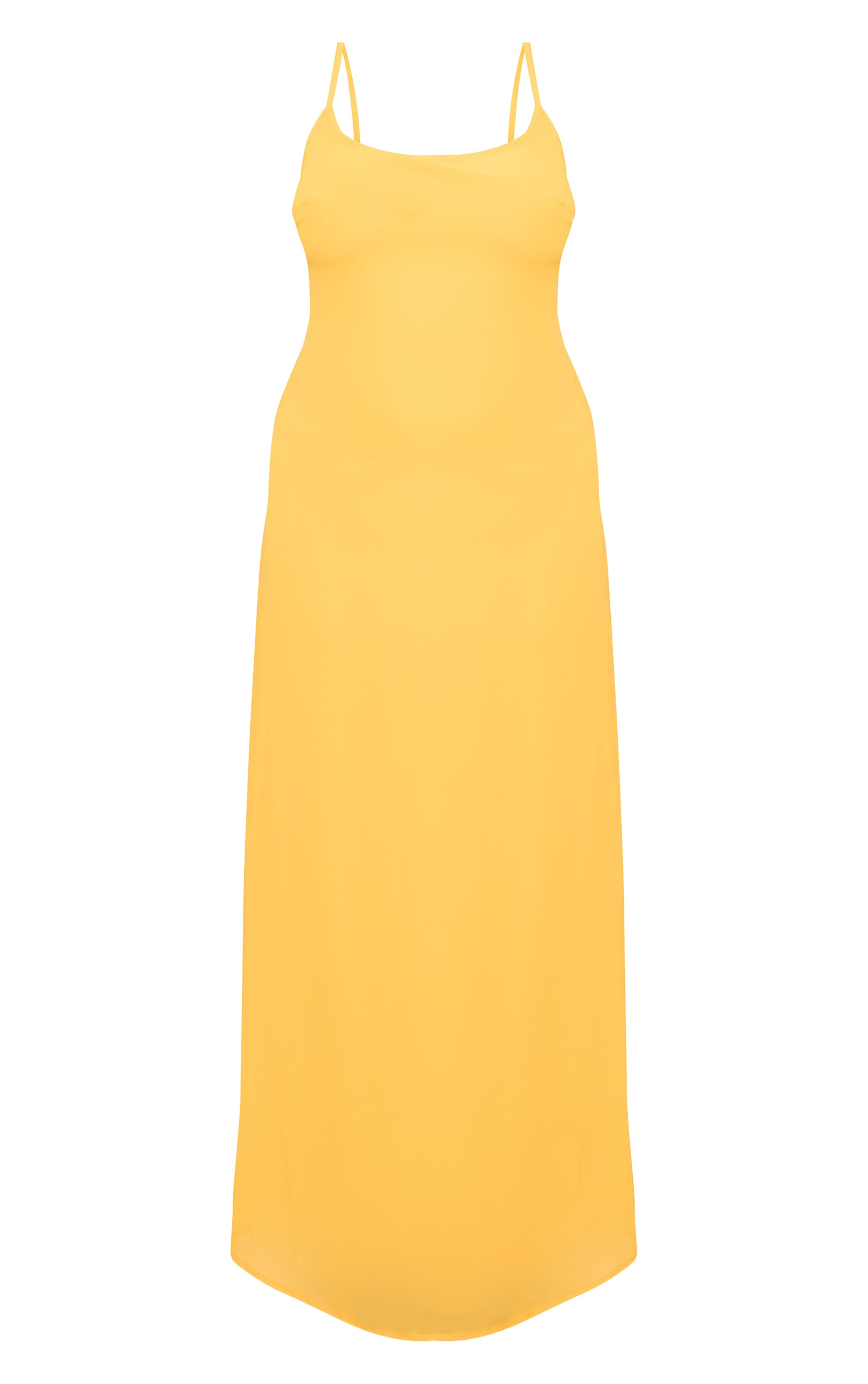 Plus Robe longue en mousseline de soie jaune à bretelles fines image 5