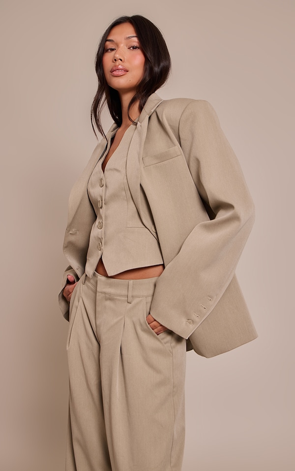 Grey Tailored Woven Oversized Dad Blazer