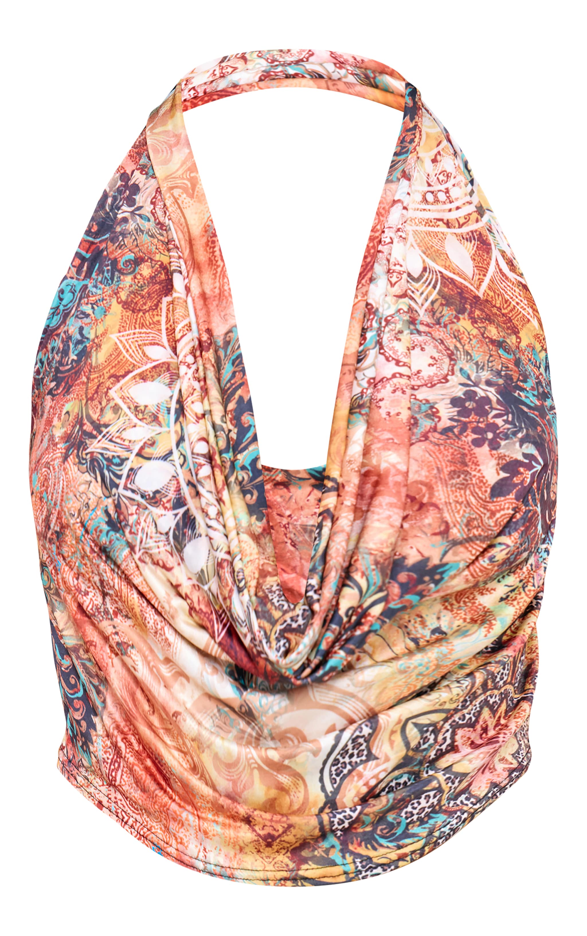 Multi Paisley Printed Cowl Neck Top image 5
