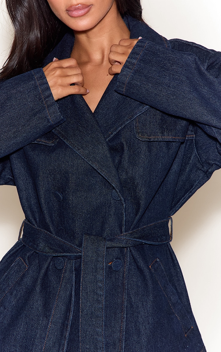 Petite Indigo Belted Cropped Denim Trench image 4