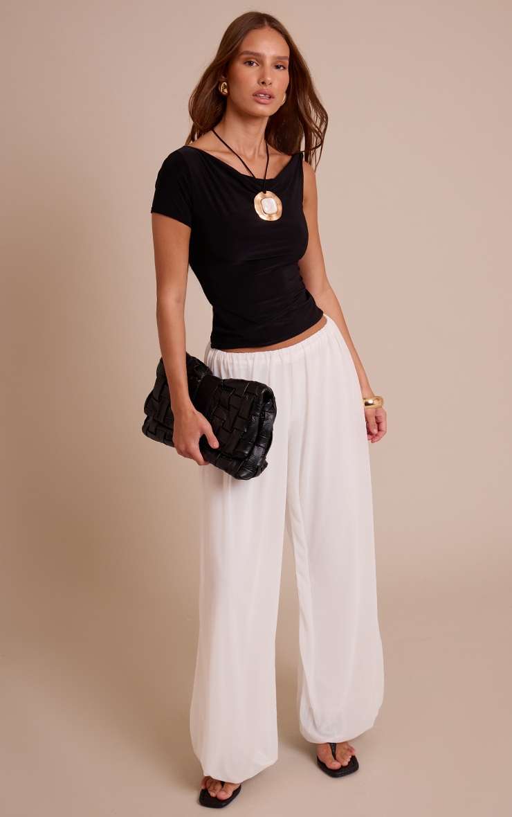 Black Double Layer Slinky Asymmetric Knot Detail Long Top  image 3