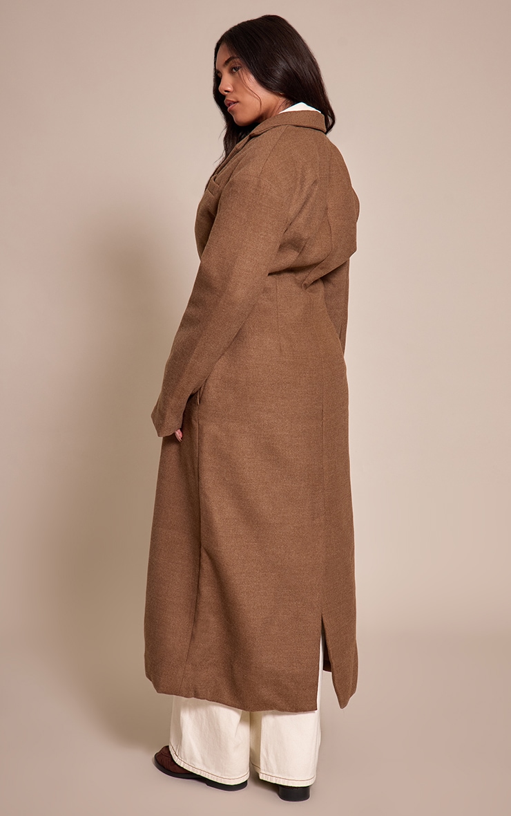 Shape Chocolate Wool Look Cinched Waist Longline Blazer Coat image 2