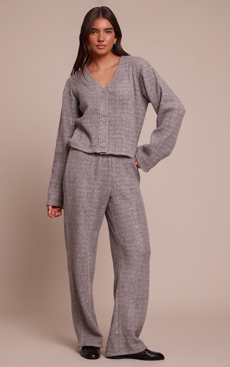 Charcoal Grey Soft Brushed Chunky Rib Wide Leg Pant