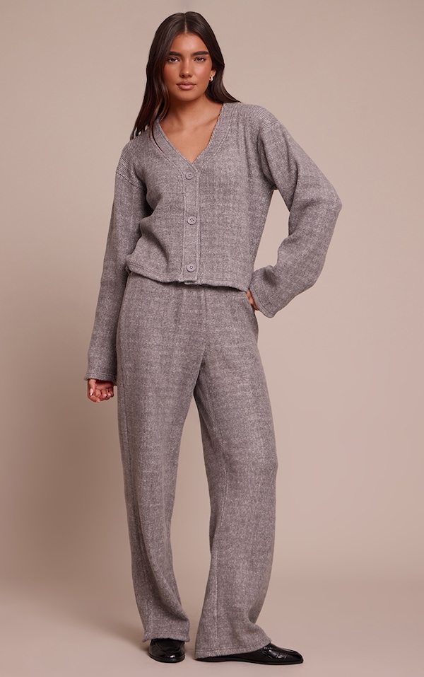 Charcoal Grey Soft Brushed Chunky Rib Wide Leg Pant