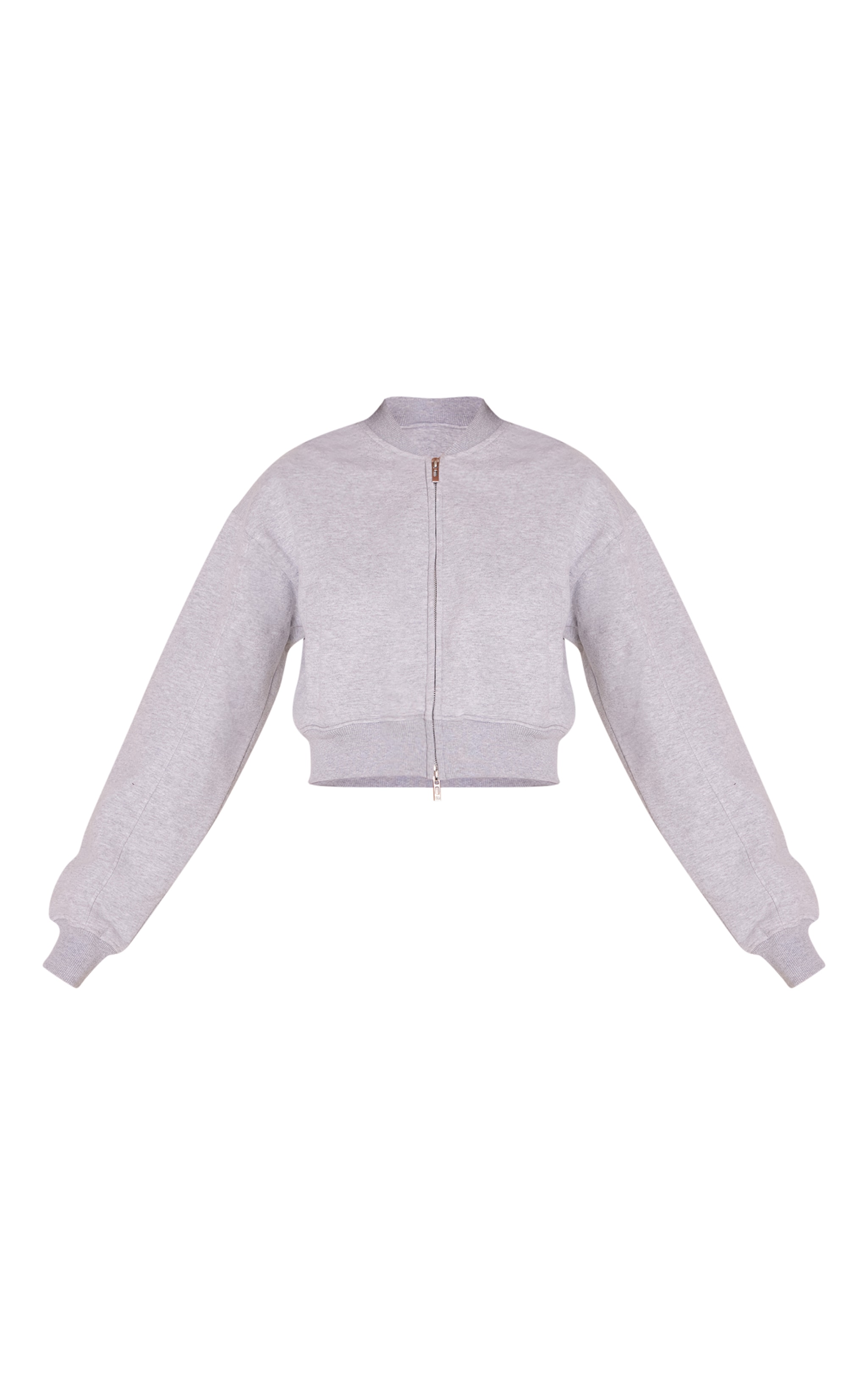 Grey Marl Cotton Fleece Double Zip Bomber Jacket image 5