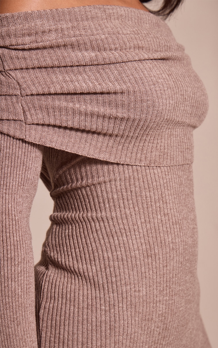 Petite Taupe Knit Bardot Long Sleeve Maxi Dress image 4