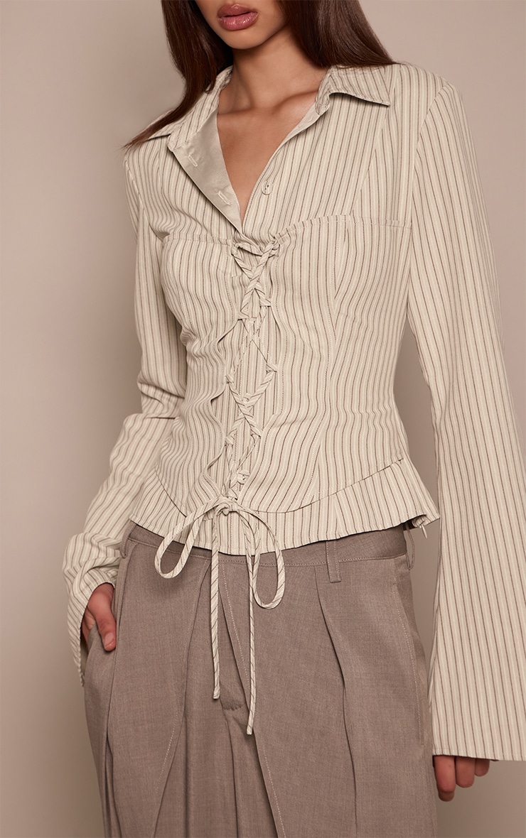 Stone Stripe Woven Corset Detail Shirt  image 4