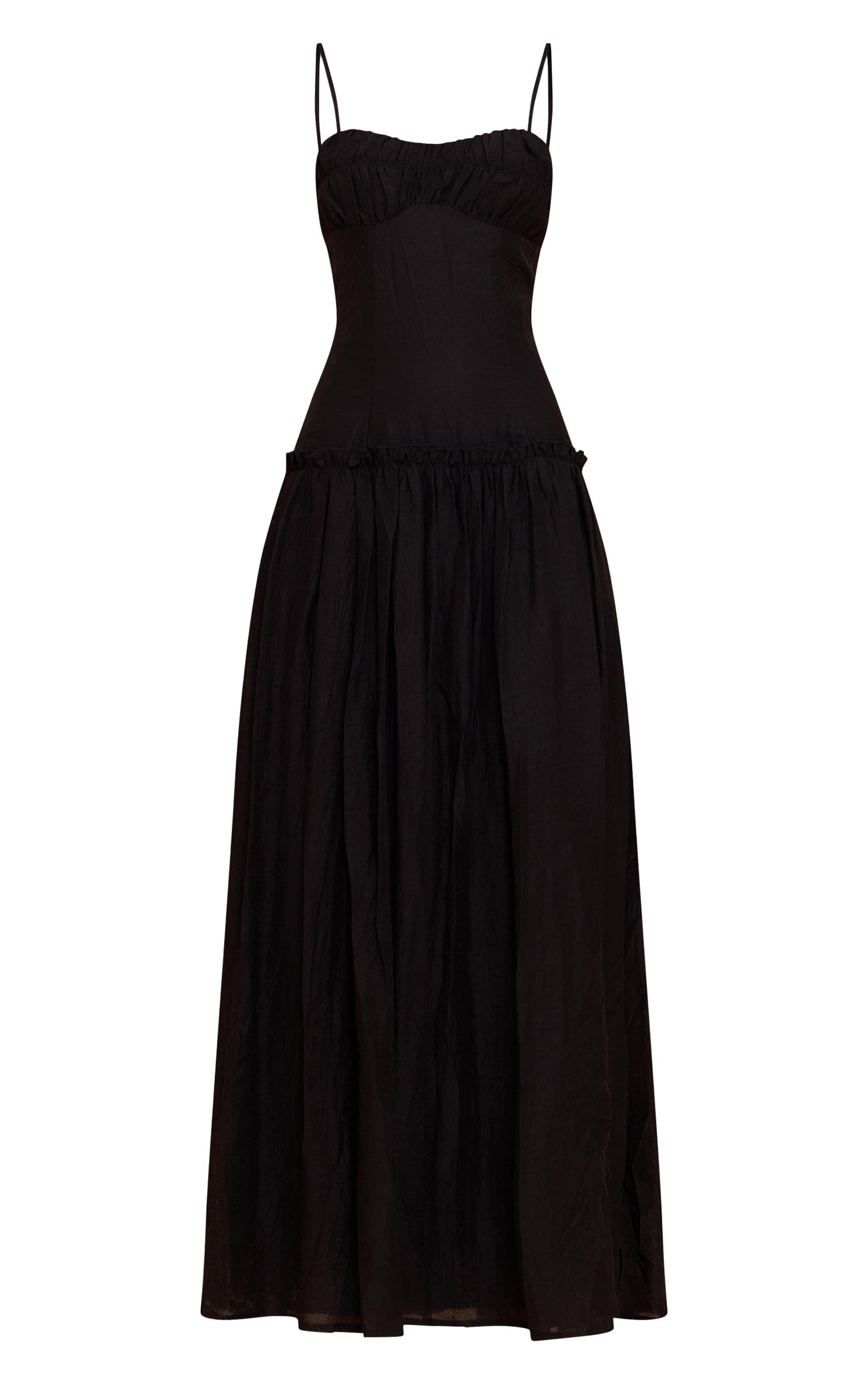 Black Ruched Bust Drop Waist Maxi Dress image 5