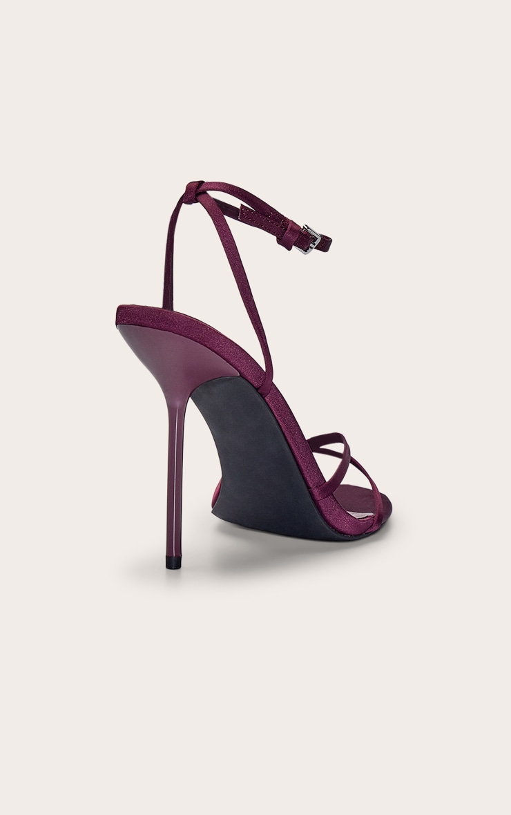 Plum Satin Round Toe Asymmetric High Stiletto Heeled Sandals image 4