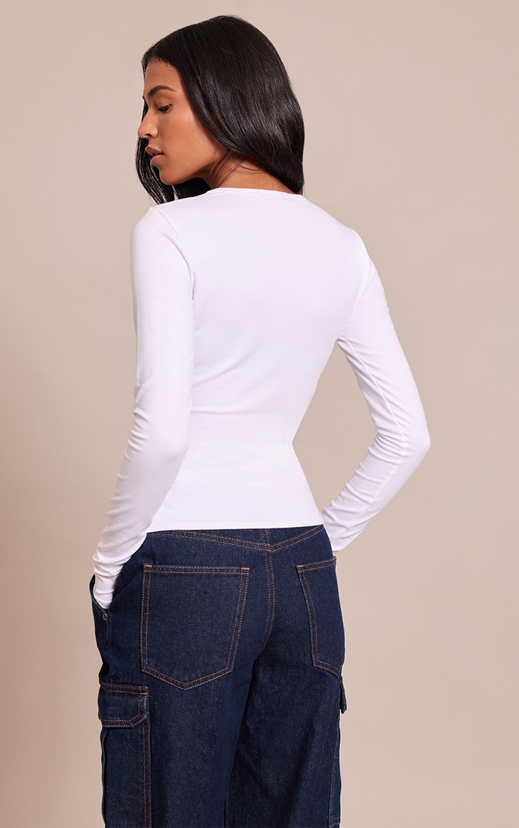 Tall White Crew Neck Cotton Long Sleeve Top image 2