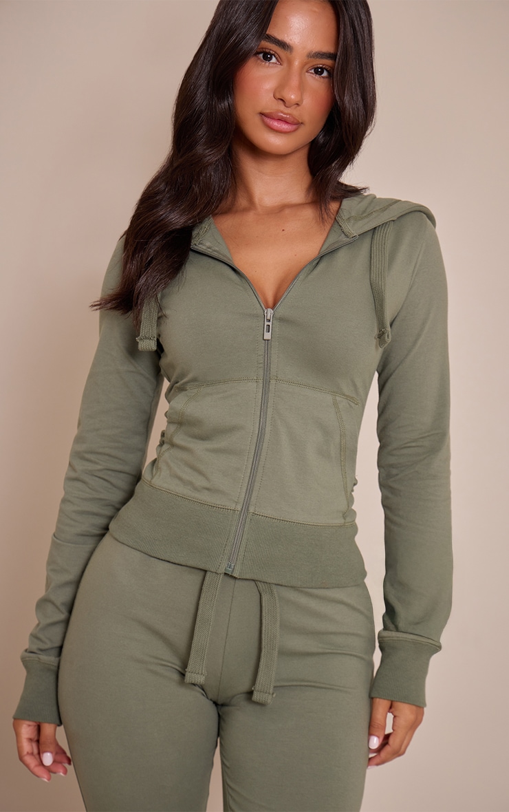 Petite Sea Green Zip Up Fitted Track Top image 1