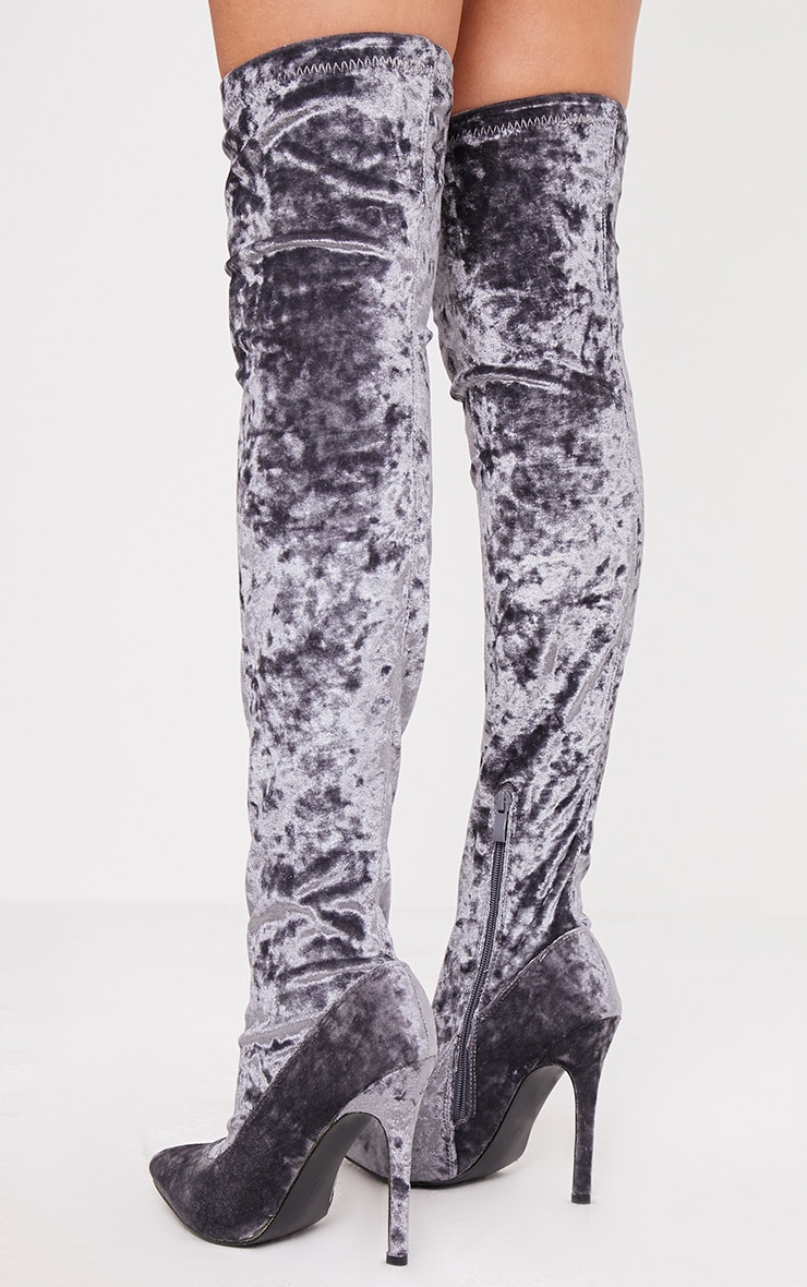 crushed velvet knee high boots