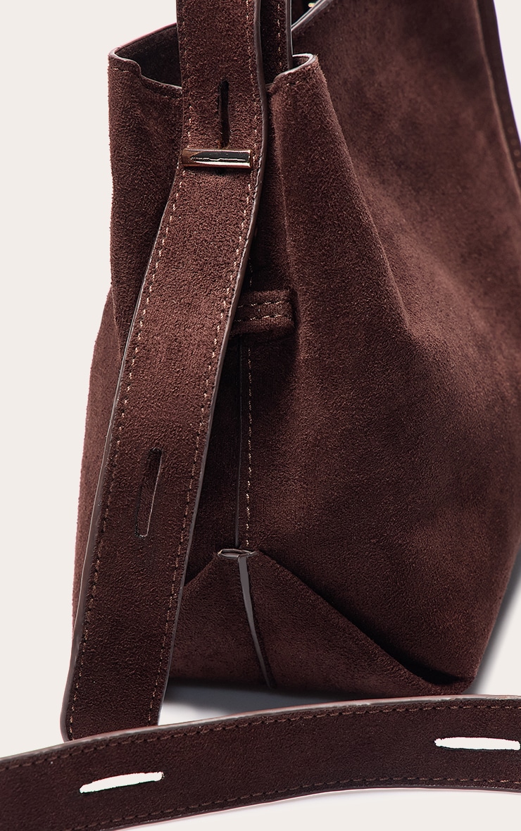 Chocolate Faux Suede Mini Bucket Crossbody Bag image 5