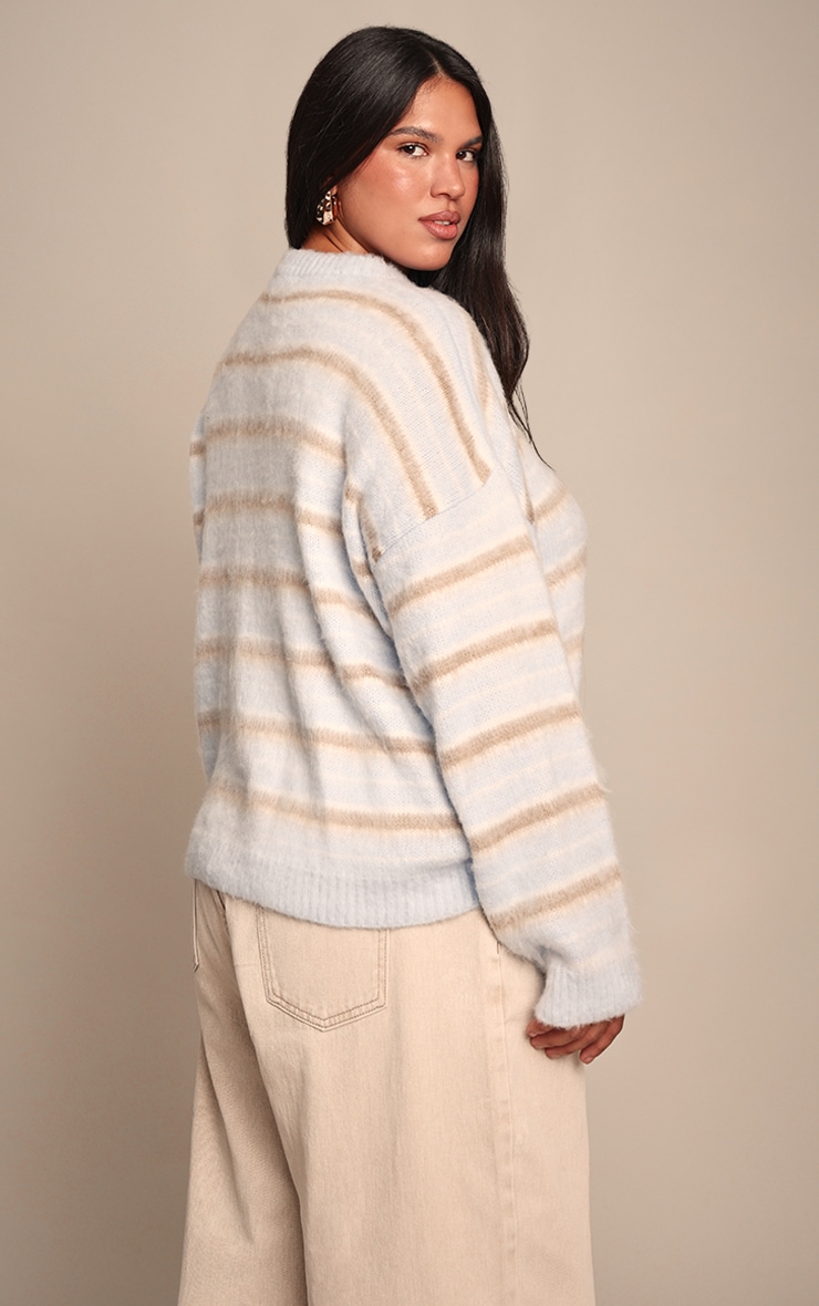 Plus Brown Striped Brushed Knit Jumper image 2