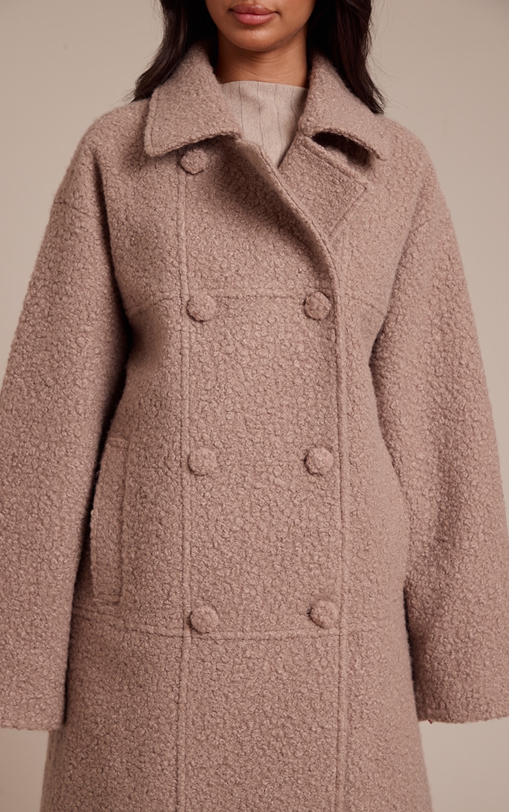 Petite Taupe Boucle Double Breasted Maxi Coat image 4