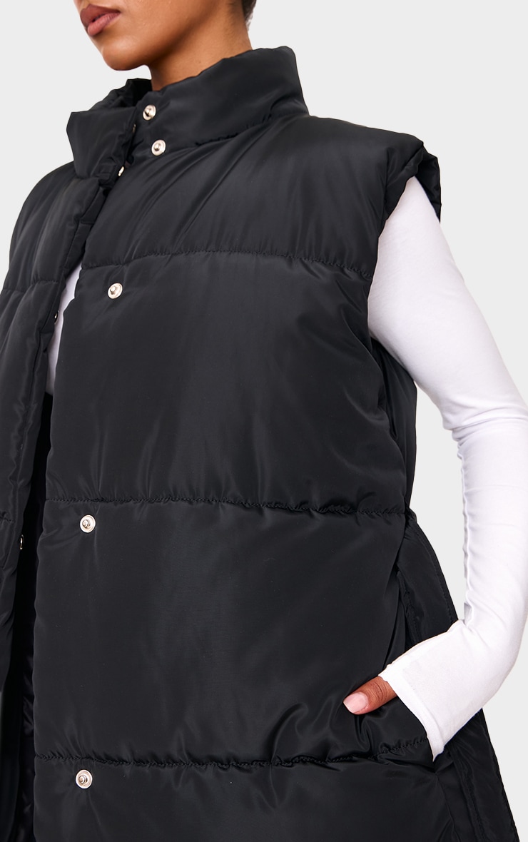 Black Quilted Longline Tie Waist Vest image 4