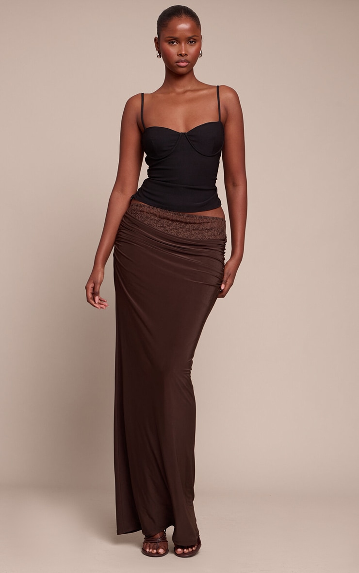 Dark Chocolate Lace Underlay Double Slinky Cowl Maxi Skirt image 1