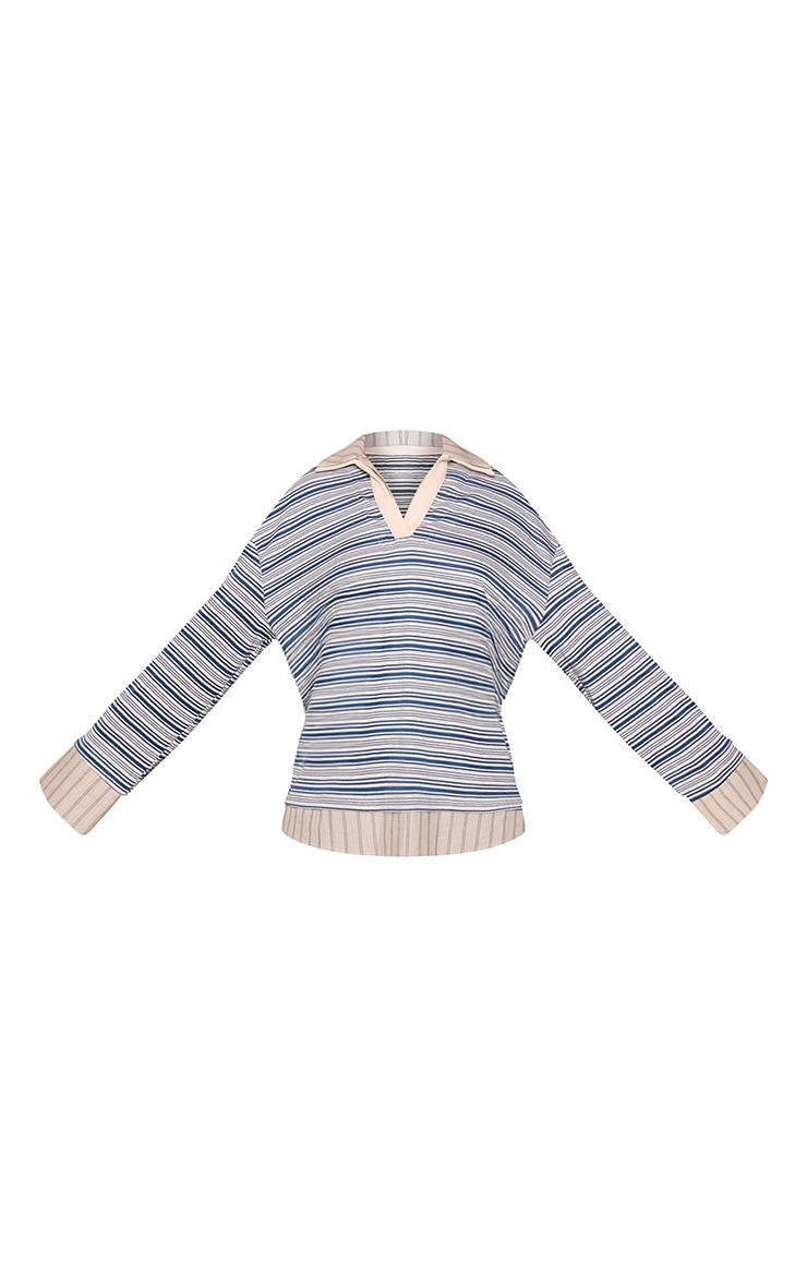 Blue Contrast Stripe Long Sleeve Rugby Style Shirt image 5