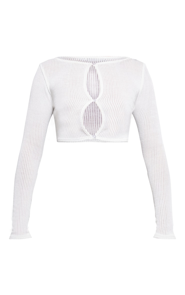 DESIGN - T-shirt Côtelé Moulant Coupe Carrée à Manches Longues Et Col Boutonne Blanc