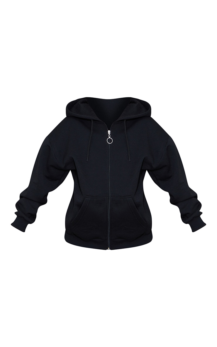 Petite Black Extreme Oversized Pocket Front Zip Through Hoodie image 3