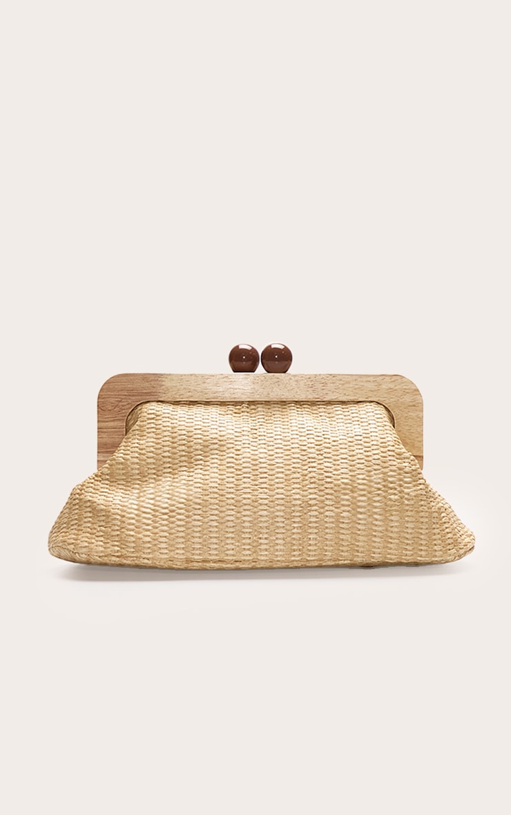 Natural Raffia Clutch With Tortoiseshell Detail image 2