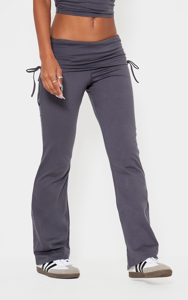 Dark Grey Foldover Flared Leggings image 2