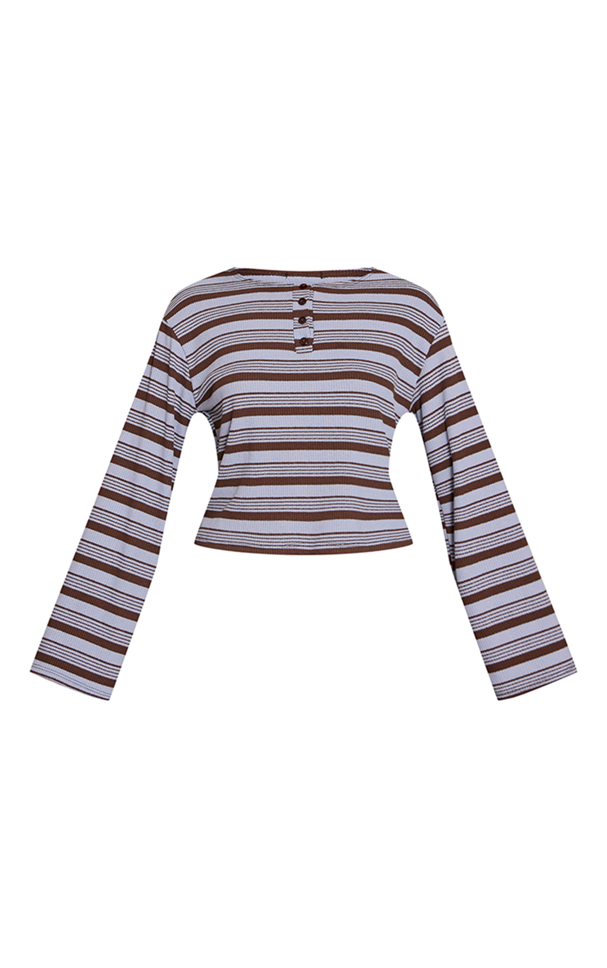 Blue Textured Stripe Oversized Button Detail Long Sleeve Top image 5