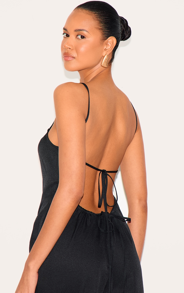 Black Woven Backless Square Neck Wide Leg Jumpsuit image 4