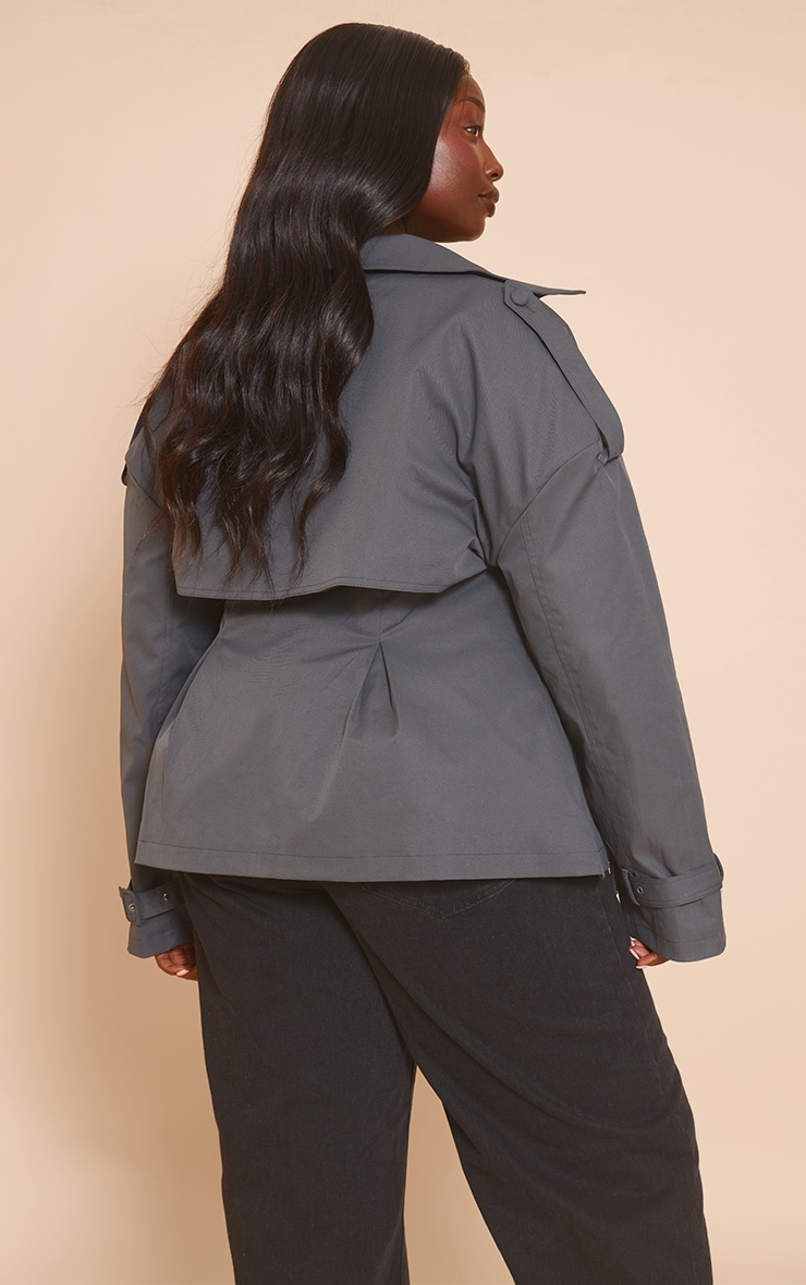 Plus Charcoal Cropped Belted Trench Coat image 2