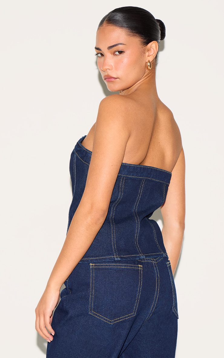 Petite Dark Indigo Contrast Seam Bandeau Corset image 2