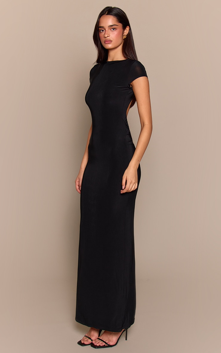 Black Double Layer Slinky Open Back Drape Maxi Dress image 3