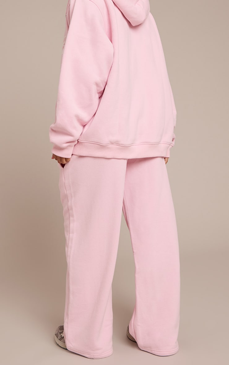 Petite Pantalon sweat droit en coton polaire rose tendre imprimé "Sports Club" image 3
