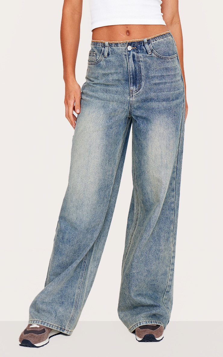 Tall Jean large délavé vintage à taille mi-haute élimée image 2