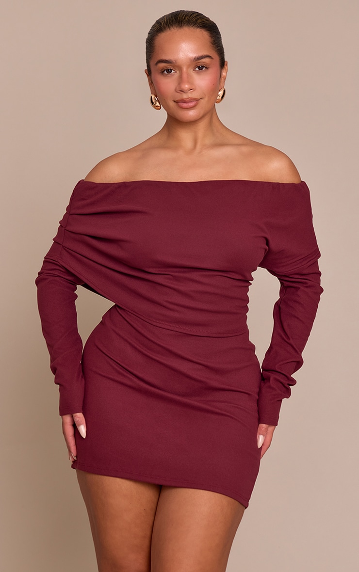 Shape Burgundy Soft Touch Bardot Foldover Long Sleeve Top image 1