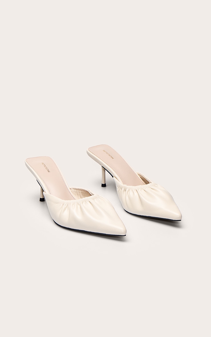 Cream Crinkle PU Ruched Low Heel Court Mule image 3