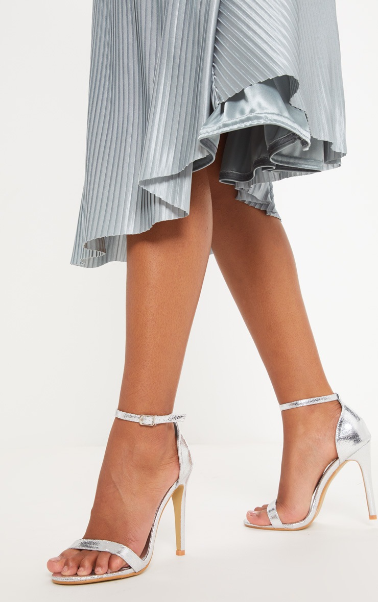 Clover Silver Metallic Strap Heeled Sandals