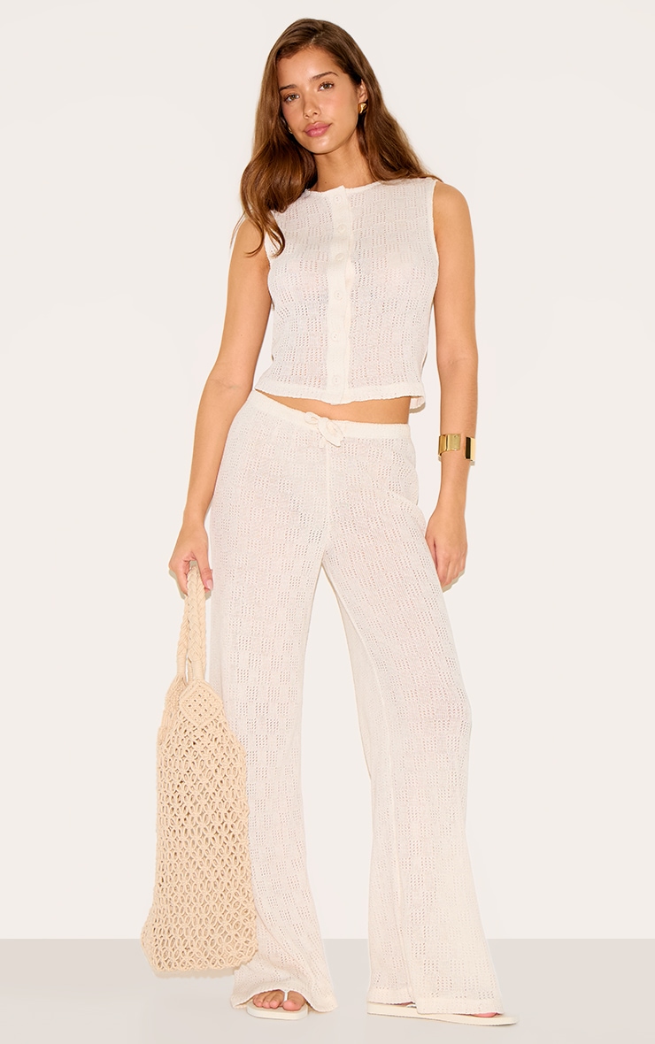 Pantalon Écru Texturé Coupe Large Taille Semi-Haute image 2