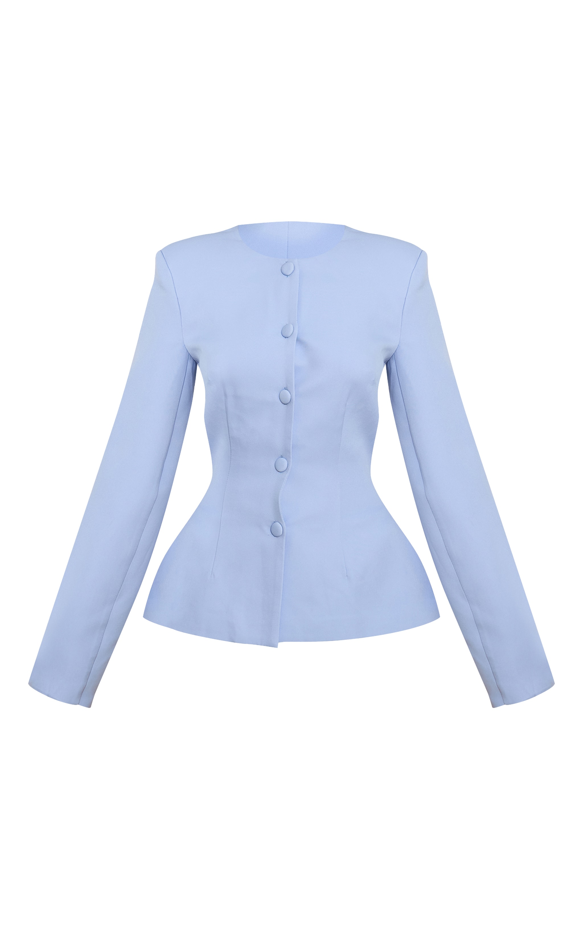 Powder Blue Woven Cinched Waist Cocoon Sleeve Button Up Blazer image 5