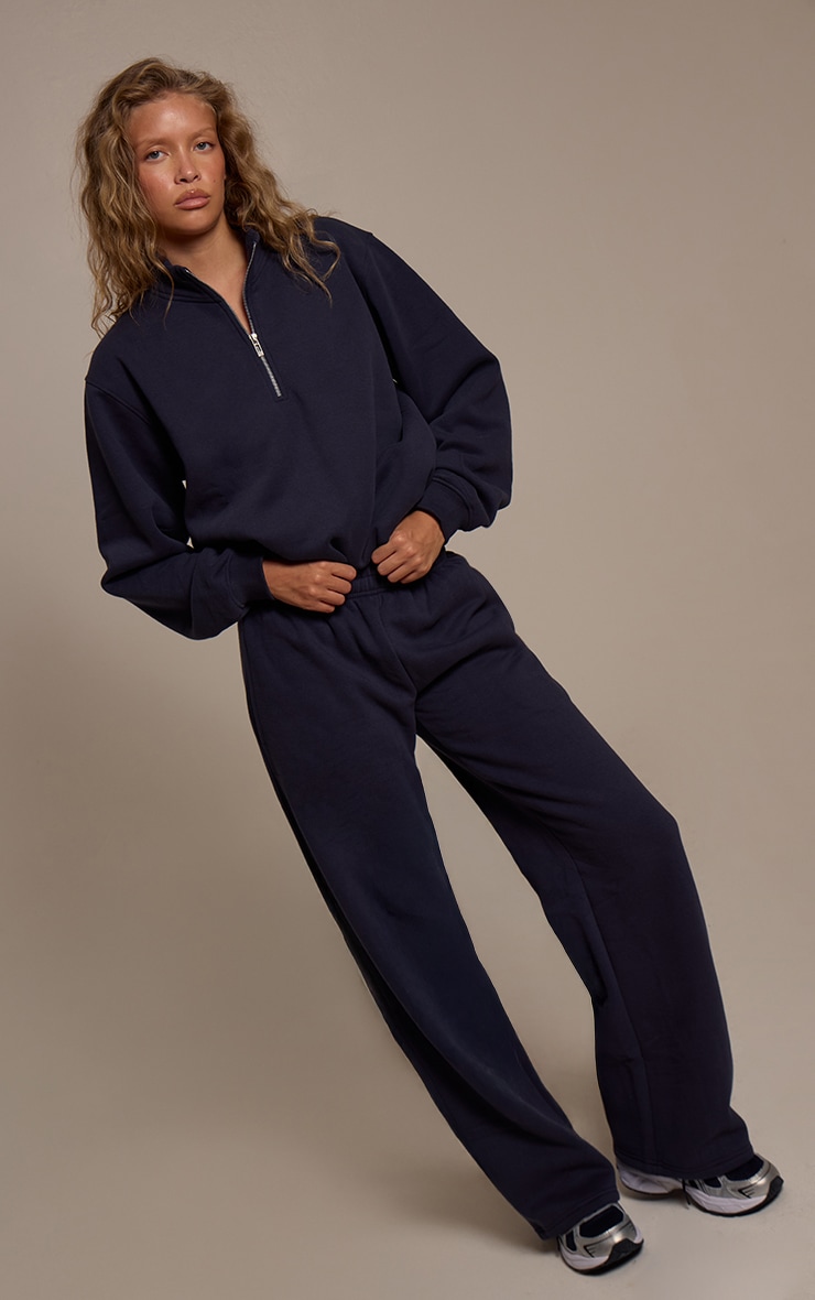 Sweat en coton polaire bleu marine à quart de zip image 3