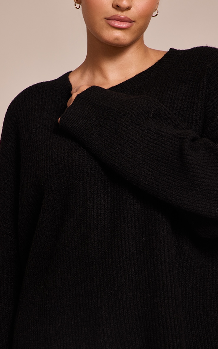 Plus Black Round Neck Knit Raglan Sleeve Sweater image 4