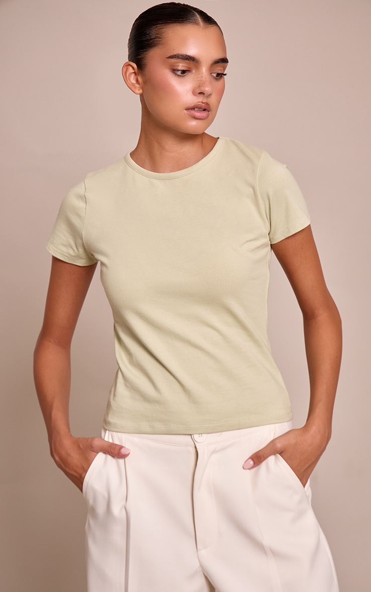 Sage Green Cotton Crew Neck Longline Short Sleeve T-Shirt image 1