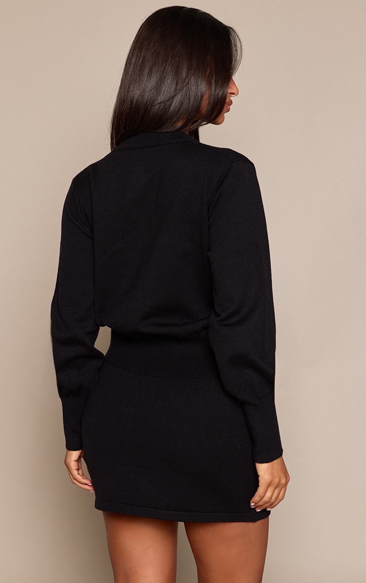 Petite Black Rib Waist Knitted Fitted Mini Skirt image 3