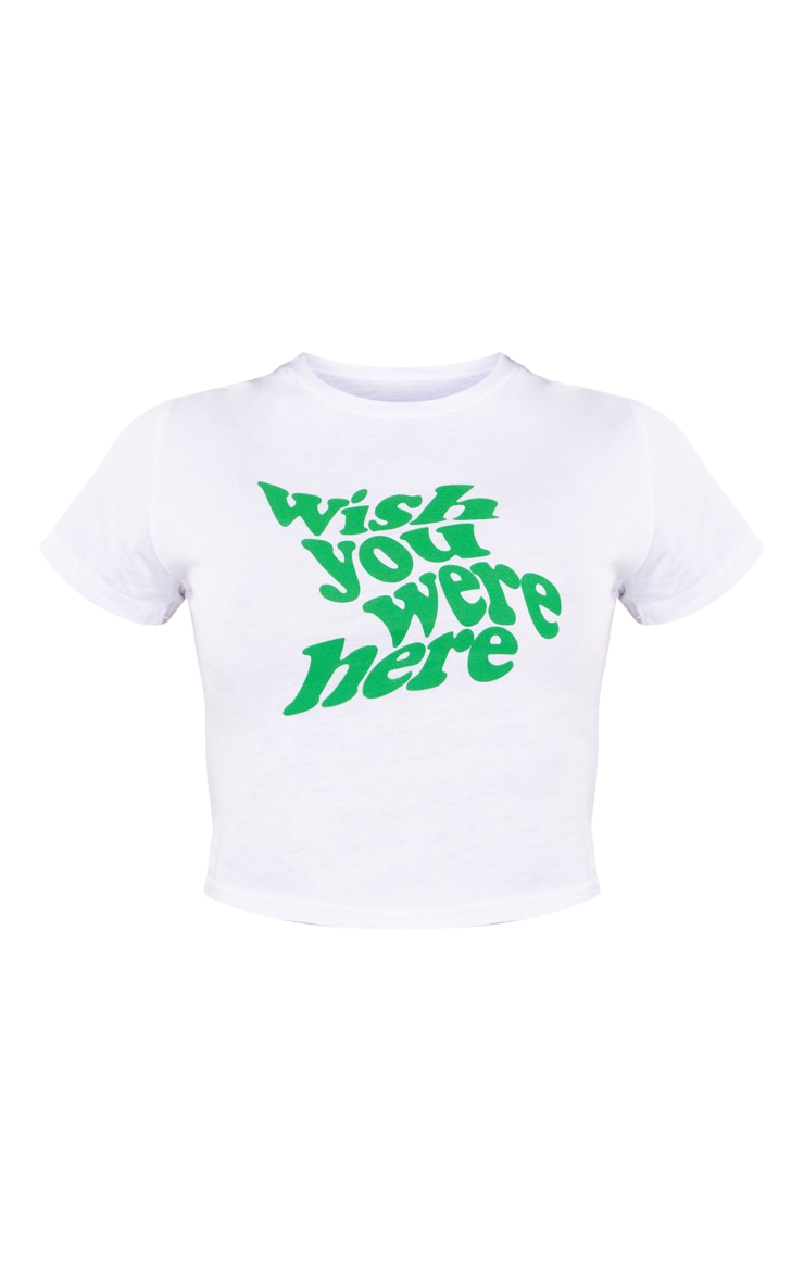 White Wish You Were Here Print Crop T Shirt image 5