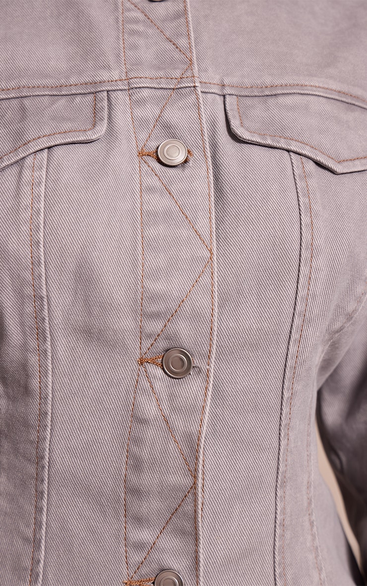 Petite Chemise en jean gris délavé à col sans revers et boutons image 4