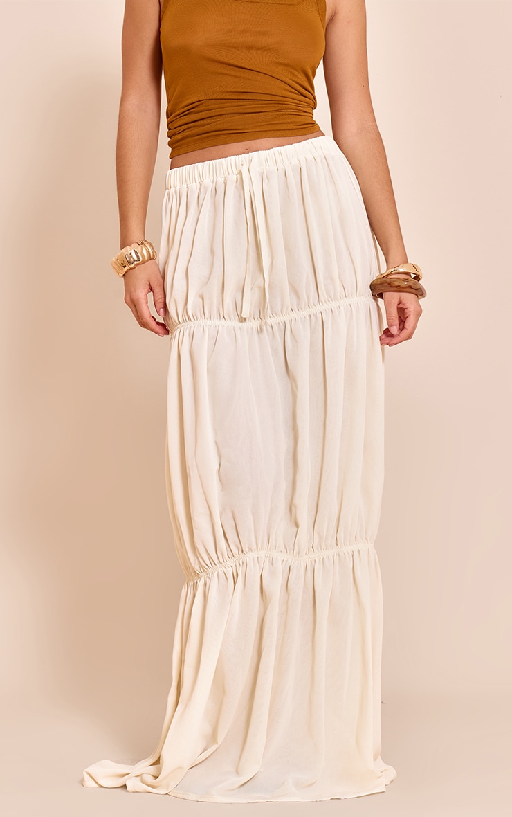 Cream Chiffon Tiered Bubble Maxi Skirt image 2