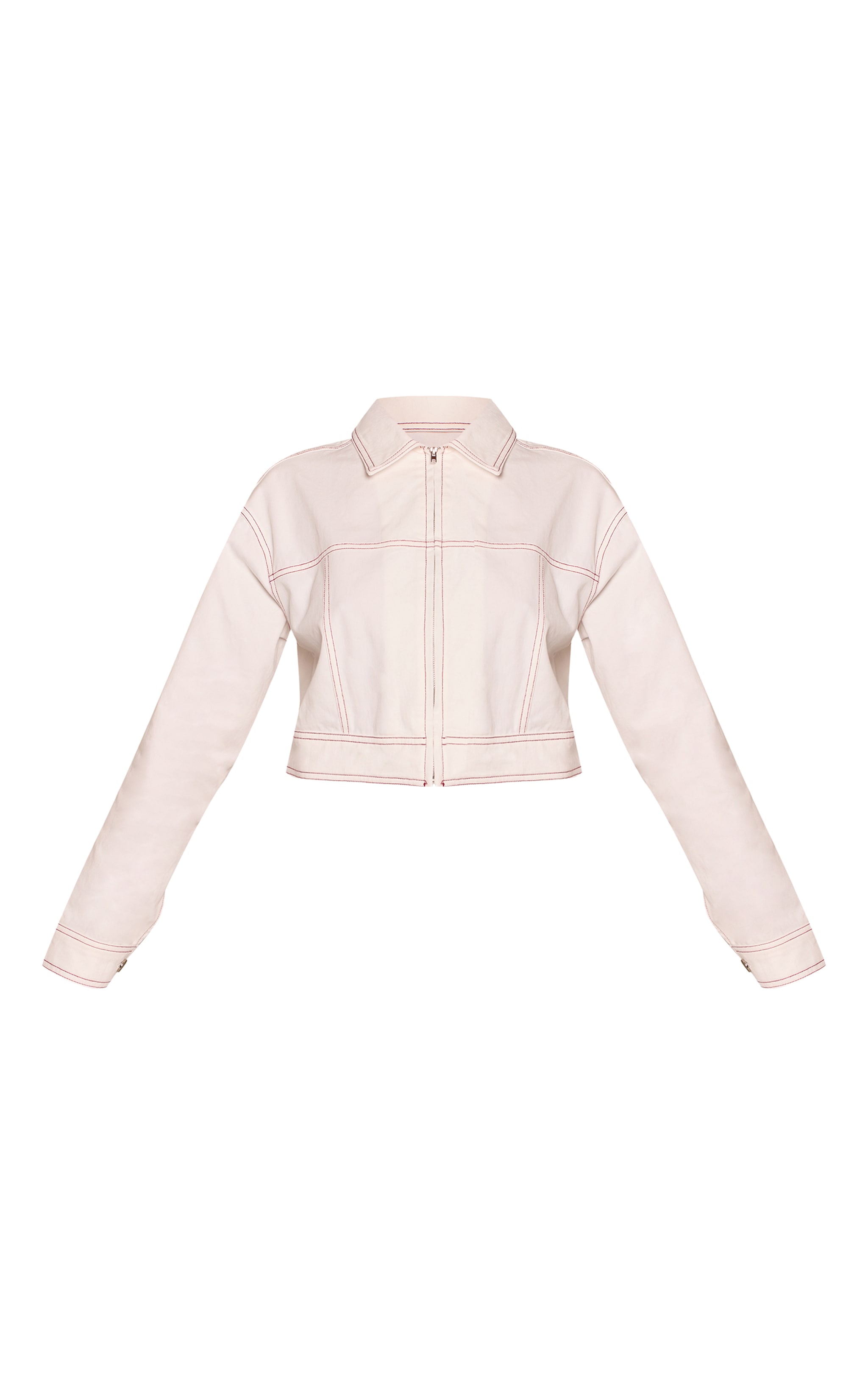 Petite Cream Contrast Stitching Zip Up Twill Jacket  image 5