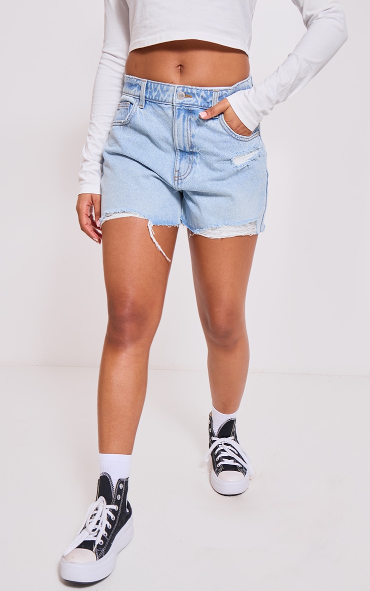 High rise frayed denim shorts deals