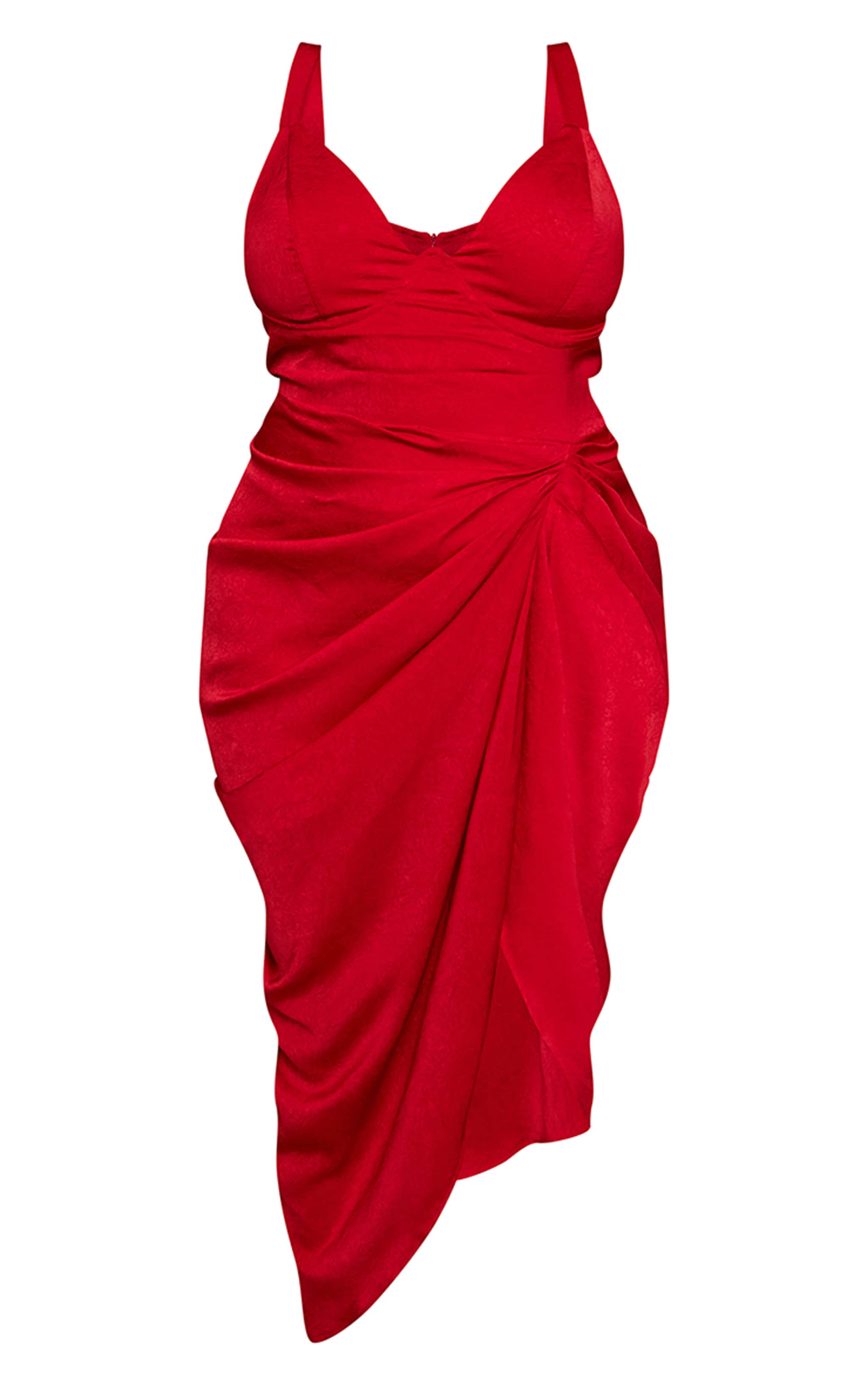 Plus Red Crushed Satin Drape Maxi Dress image 5