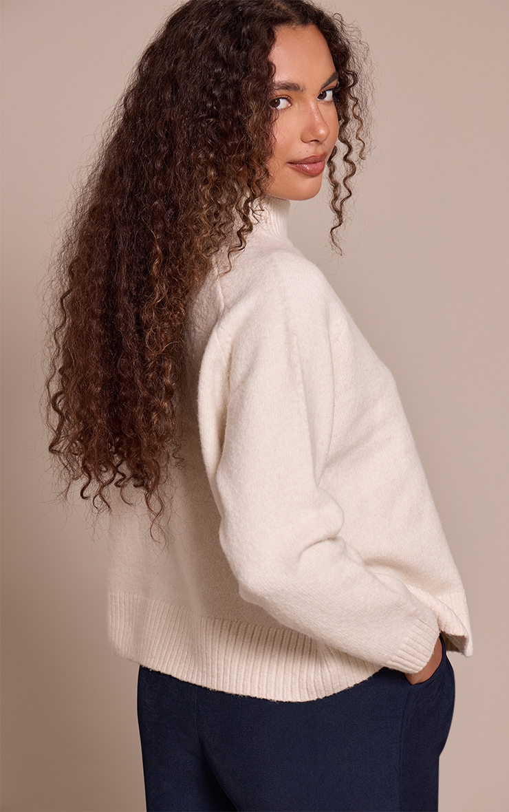 Tall Cream Knit Oversized Polo Neck Sweater image 2
