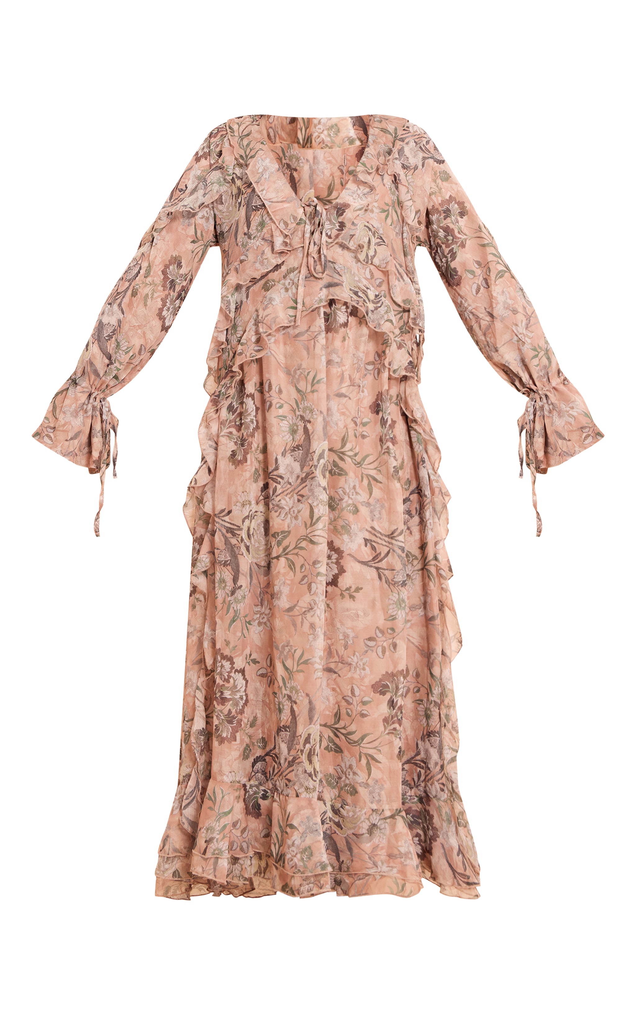 Blush Floral Printed Plunge Extreme Frill Maxi Dress image 5